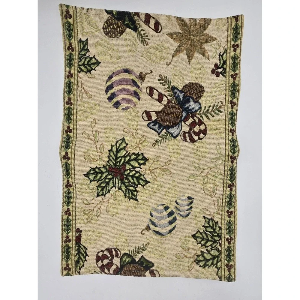 2 Christmas Holiday Tapestry‎ Placemats Candy Canes Ornaments Woven